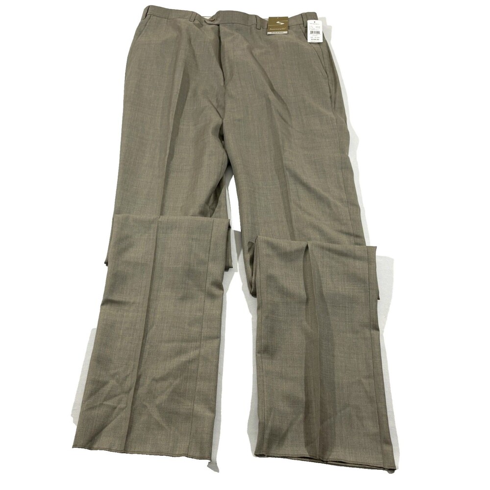 Santorelli Luxury Serge Mens Virgin Wool Taupe Tan Long Dress Pants 38 ITALY NEW
